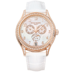 Patek Philippe Annual Calendar 18ct Rose Gold Diamond Case Mother Of Pearl Dial Ladies Leather Strap Watch