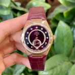 Omega Constellation series automatic mechanical movement anti-magnetic calendar women's watch Swiss watch 34mm red dial rose gold case crocodile leather strap - Image 8