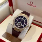 Omega Constellation series automatic mechanical movement anti-magnetic calendar women's watch Swiss watch 34mm red dial rose gold case crocodile leather strap - Image 2