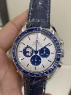 Omega Speedmaster Snoopy Award Manual Mechanical Movement 50m Waterproof Men's Watch Swiss Watch 42mm Blue Dial Stainless Steel Case Nylon Strap - Image 2