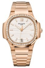 Patek Philippe Nautilus Ladies Rose Gold Nautilus White Dial Diamond Bezel 71181200R 001