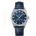 Omega Constellation Globemaster Automatic Mechanical Movement 100m Waterproof Men's Watch Swiss 39mm Blue Dial Leather Strap