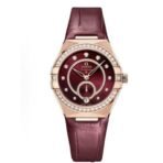 Omega Constellation series automatic mechanical movement anti-magnetic calendar women's watch Swiss watch 34mm red dial rose gold case crocodile leather strap