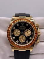 2025 Watch Daytona 116588SACO Yellow Gold Orange Sapphire Bezel Black Diamond Dial - Image 6