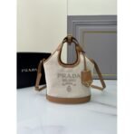 Linen blend and leather mini-buckle bag - Image 9
