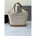 Large linen blend and leather tote bag - Image 8