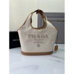 Large linen blend and leather tote bag - Image 7