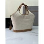 Large linen blend and leather tote bag - Image 6