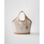 Large linen blend and leather tote bag