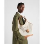 Large linen blend and leather tote bag - Image 12