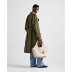 Large linen blend and leather tote bag - Image 11