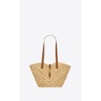 PANIER SMALL IN RAFFIA AND VEGETABLE-TANNED LEATHER